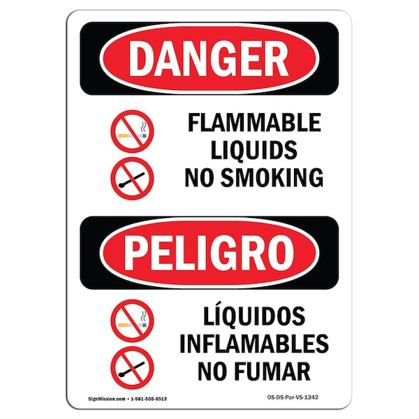 OSHA Sign, 24" Height, Aluminum, Flammable Liquids No Smoking Spanish, 1824-VS-1242